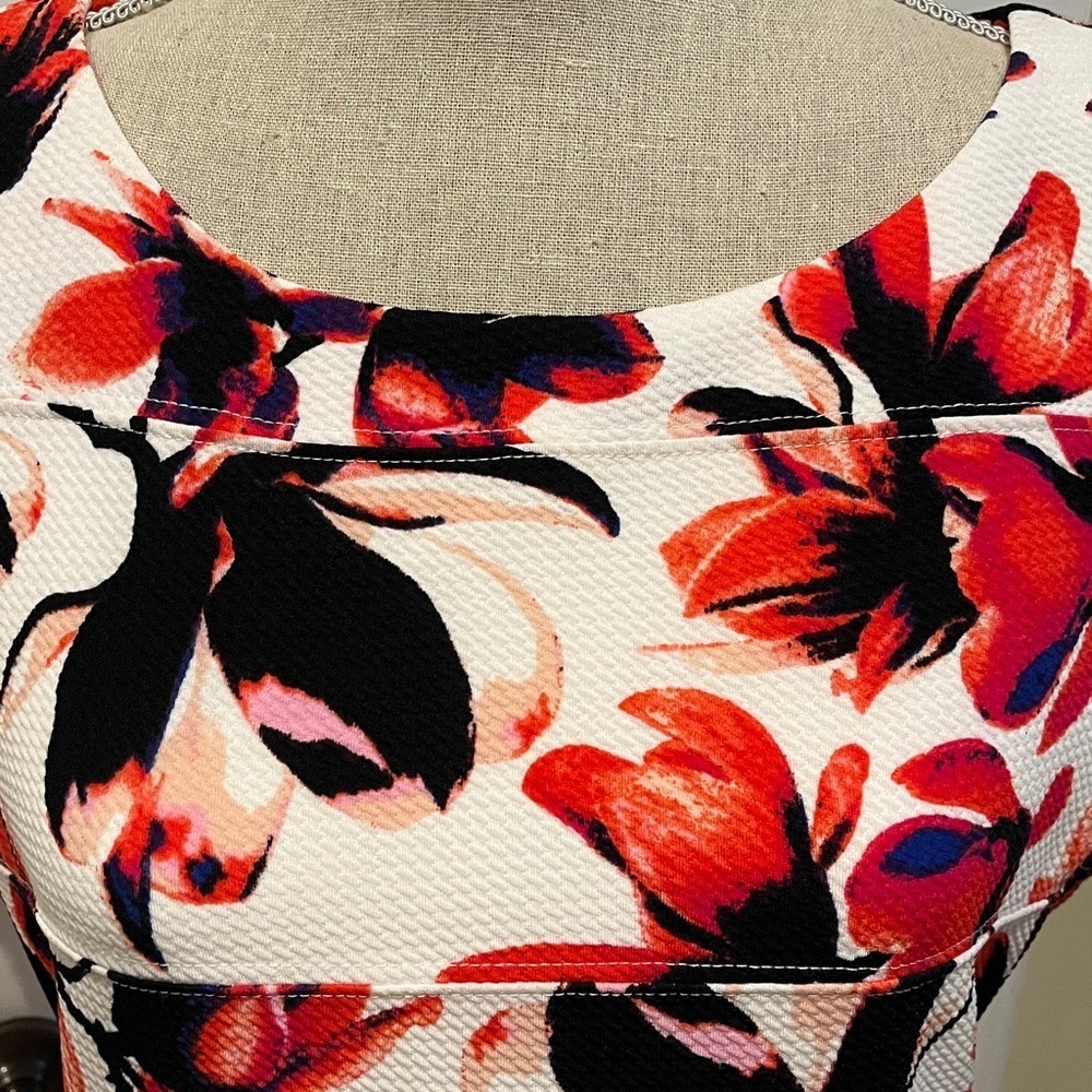 Ivanka Trump Coral and Black Floral Midi Dress - Picture 2 of 4